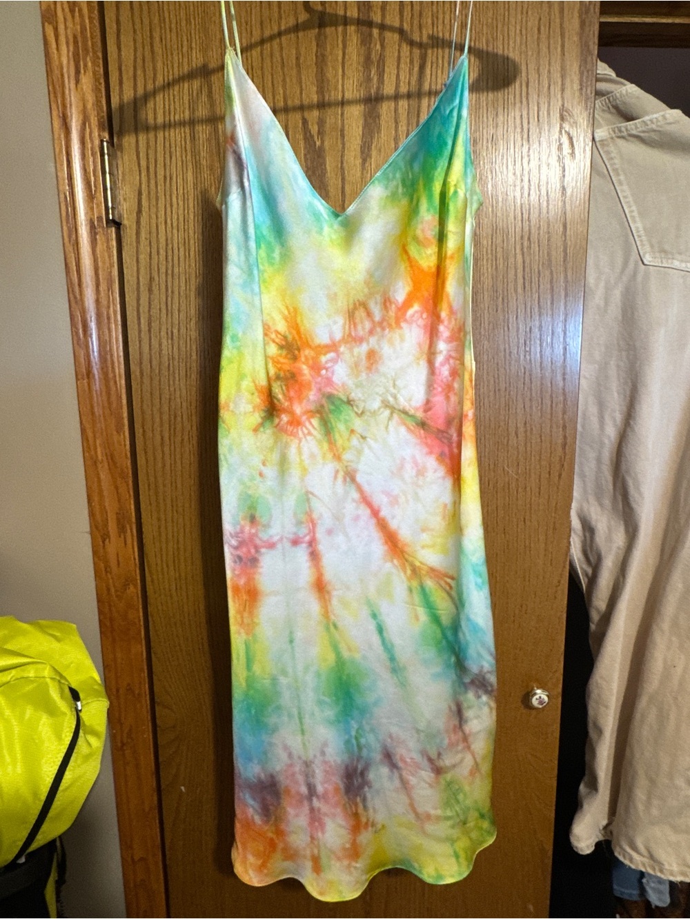 DANNIJO Strapless Tie-Dye Slip Dress - Green, Yellow, Orange, Blue